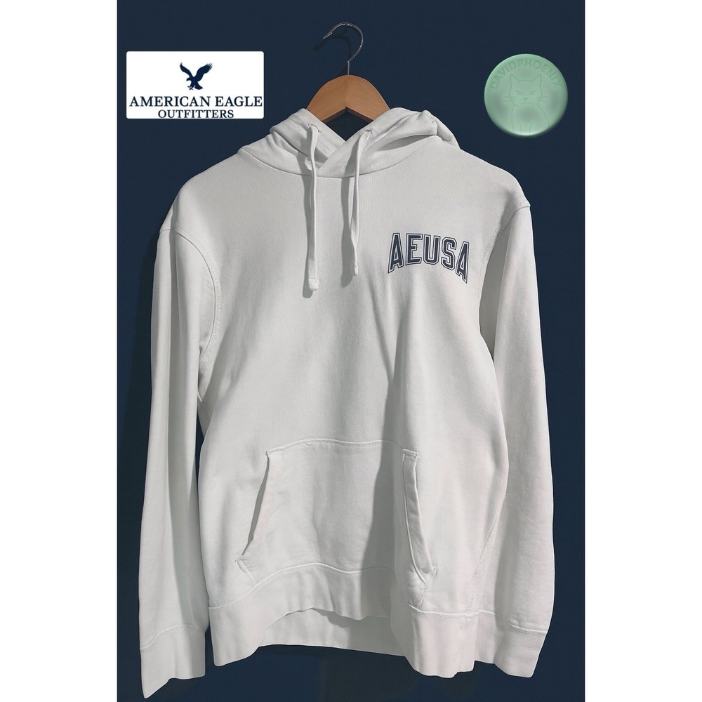 American Eagle Outfitters Sweatshirt Hoodie Adult SMALL White Block Print Logo - Picture 2 of 9